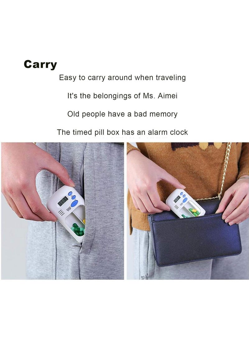 علبة حبوب محمولة مزودة بمنبه ذكي للتذكير، تحتوي على قسمين ومؤقت إلكتروني رقمي ذكي، ومنظم حبوب أسبوعي مثالي للسفر والعمل في الهواء الطلق. - Image 5